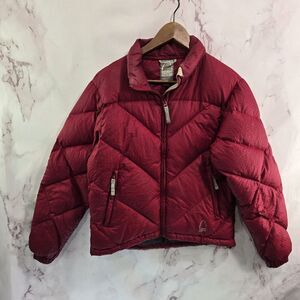 Sierra Designs Down Jacket Womes Small Red Zip Hoodless Quilted Puffer Coat